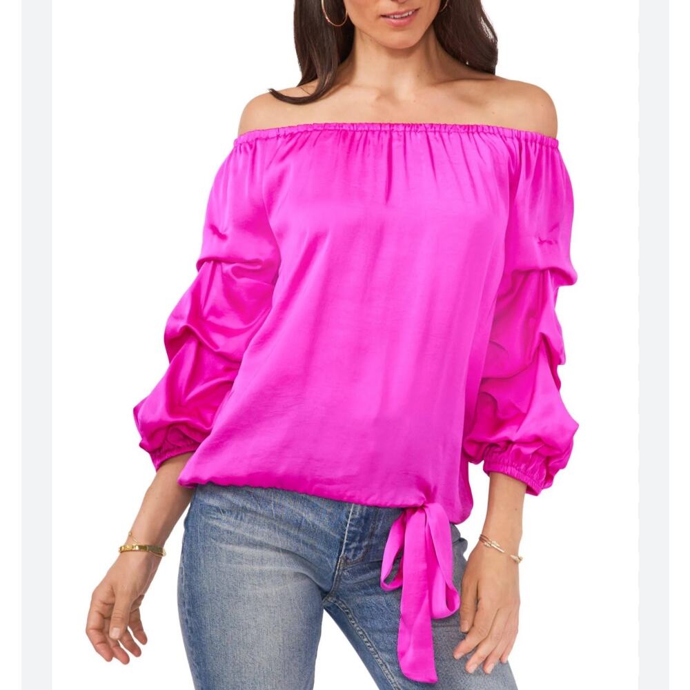 Vince Camuto Women's Hot Pink Off Shoulder Long Sleeve Blouse S NWT